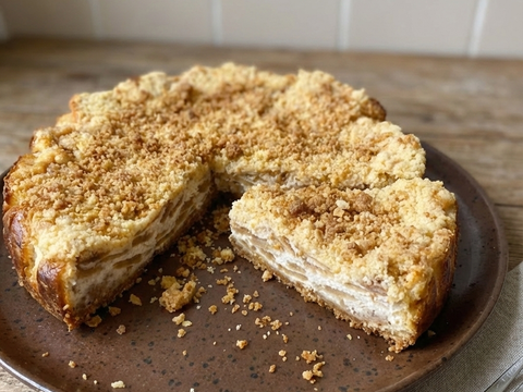 Cheese cake met crumble en Seizoensfruit
