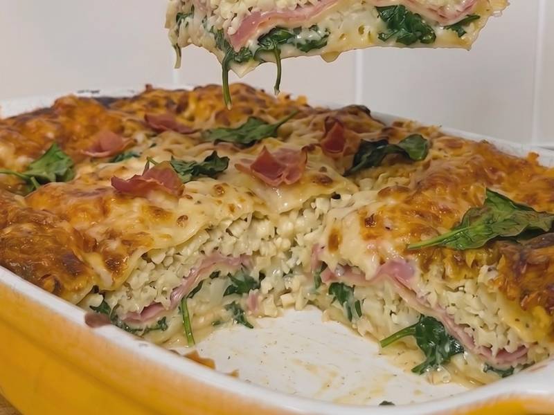 Bloemkool lasagne met tofu en spinazie voor 2 personen