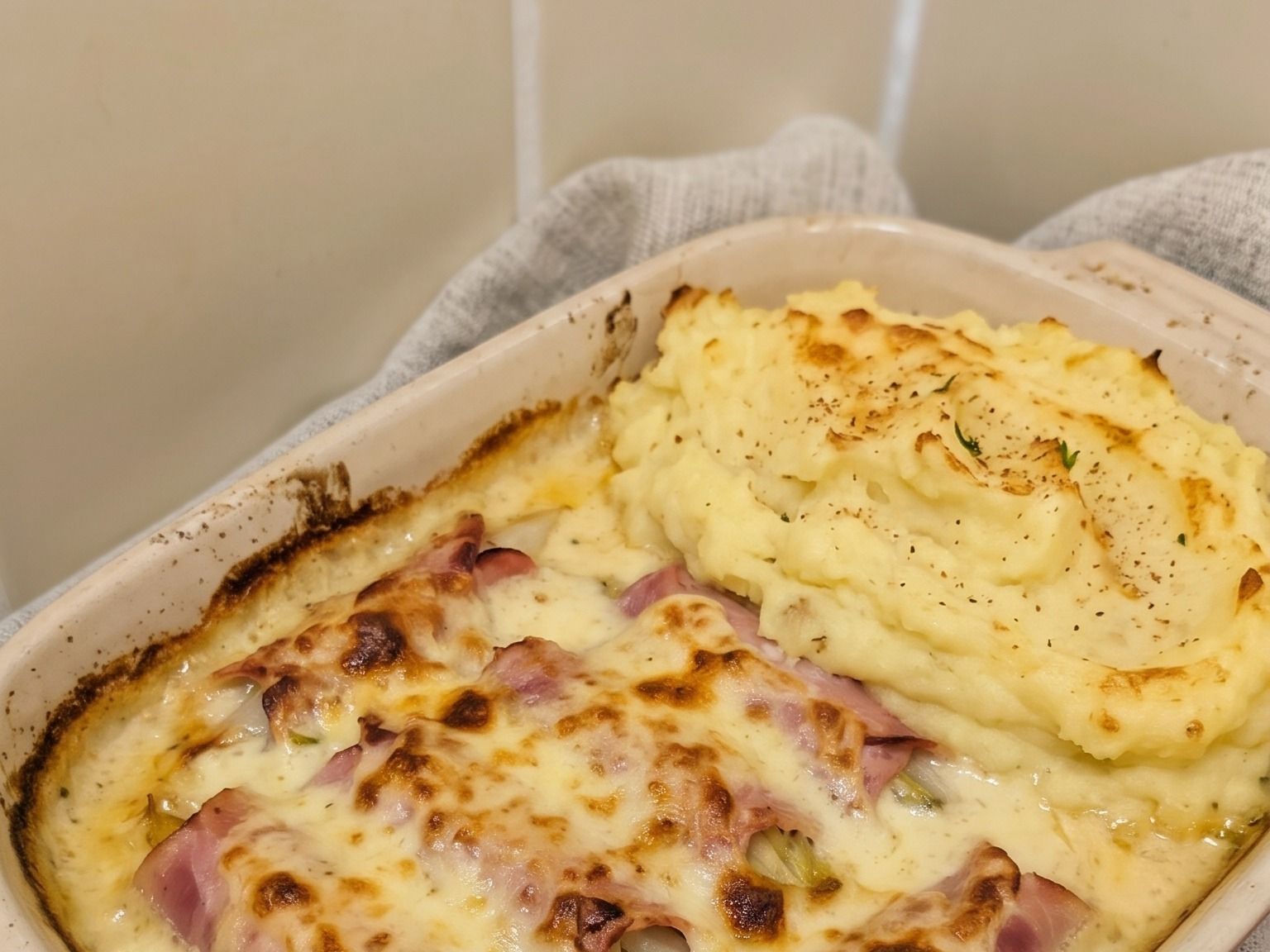 Chicon au jambon au four et purée